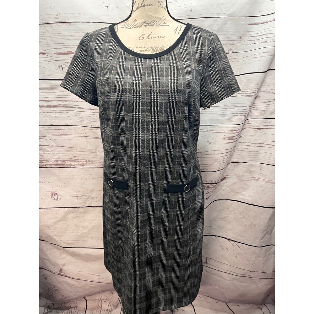 NorthStyle Womens Grey Glen Plaid Short Sleeve Sheath Dress Size 10 Careerwear